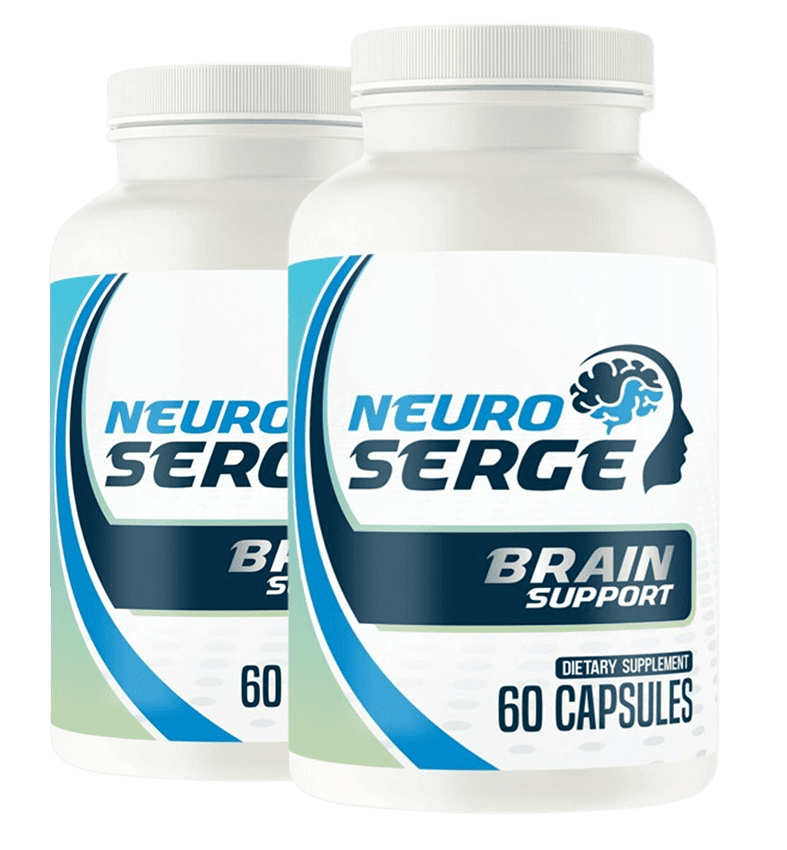 Two bottles of Neuro Serge brain support supplement